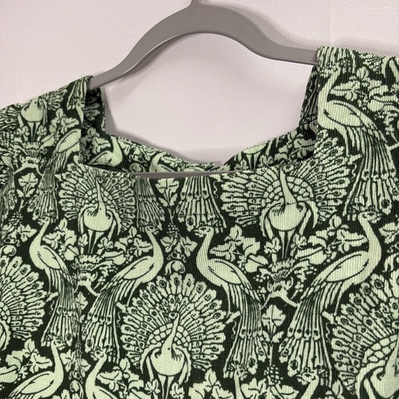Laura Ashley x Joanie Vanora Peacock Damask Corduroy Midi Dress Green Size 12 - Picture 5 of 7